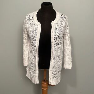 VanHeusen Women's Ivory Crochet Open Stitch Button Front Cardigan Sweater
